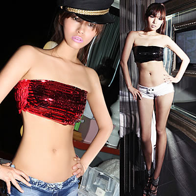 Fashion sexy stunning female ds costume fashion all-match lace paillette small tube top