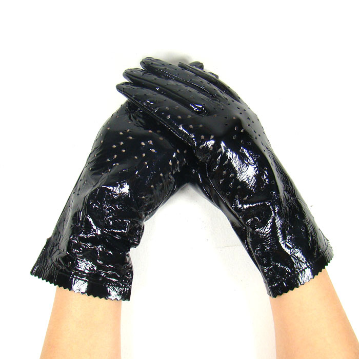 Fashion sexy tlove women's patent leather mesh medium-long genuine leather gloves breathable hole sheepskin