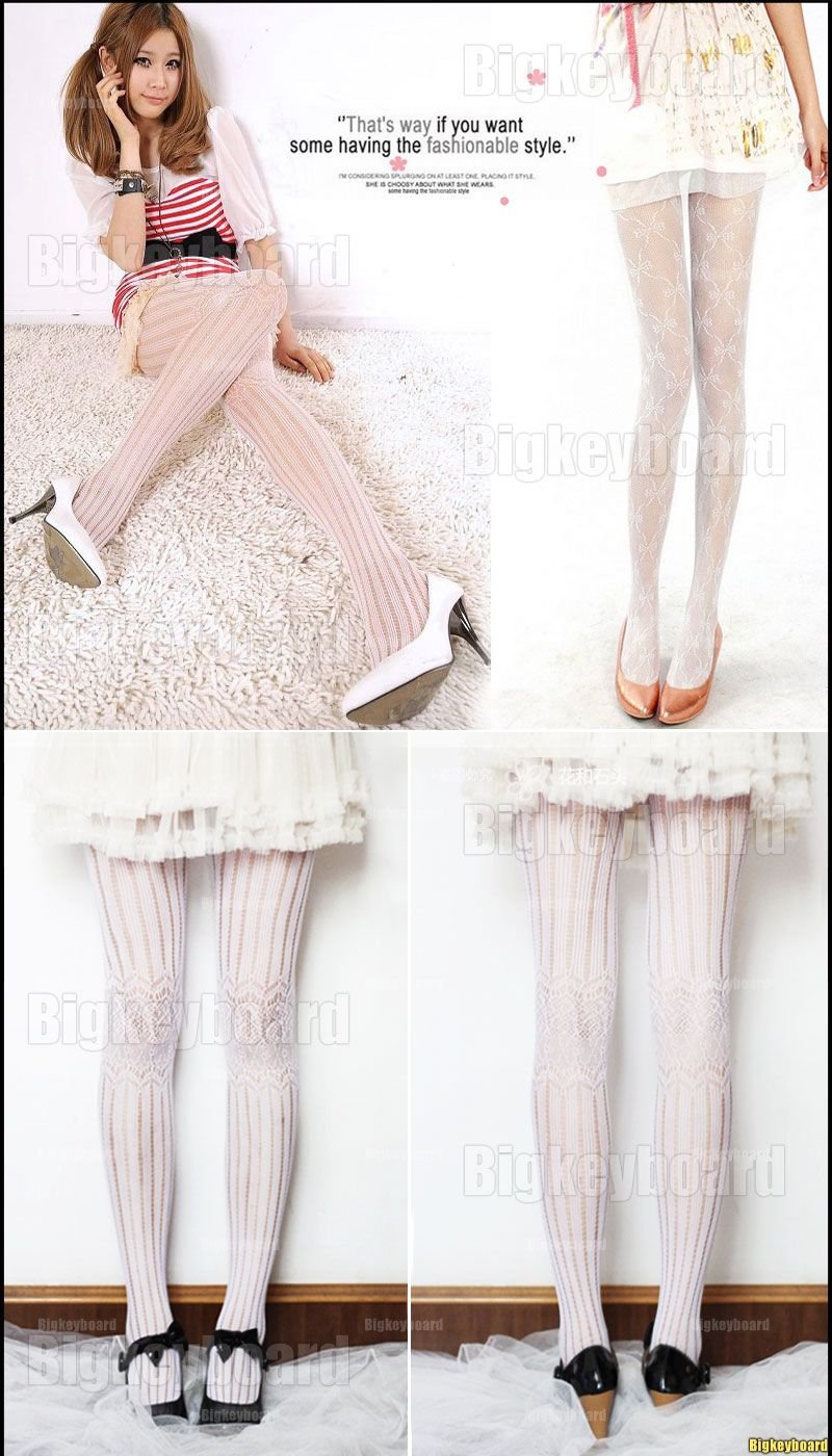 Fashion Sexy White Fishnet Pattern Jacquard Stockings Pantyhose Tights