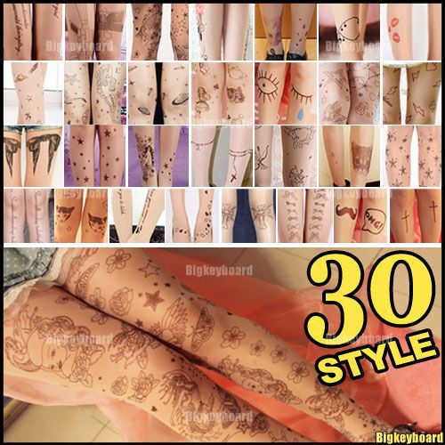 Fashion Sexy Women Tattoo Pattern Transparent Socks Tights Pantyhose Stockings