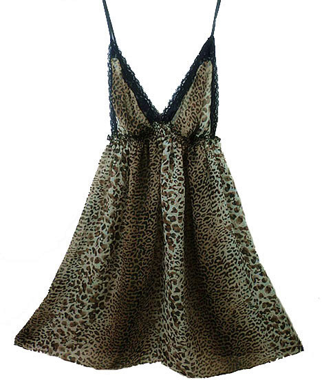 Fashion sleepwear sexy wild leopard print chiffon spaghetti strap nightgown plus size available