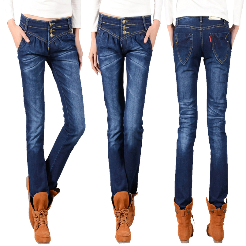 Fashion slim 3 breasted mid waist boot cut jeans pencil pants trousers 2012 bag FREE SHIPPING