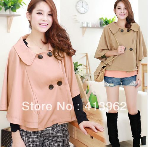 Fashion Slim Cape-style Double Breasted Bat Sleeves  Jacket /Coat LL2166