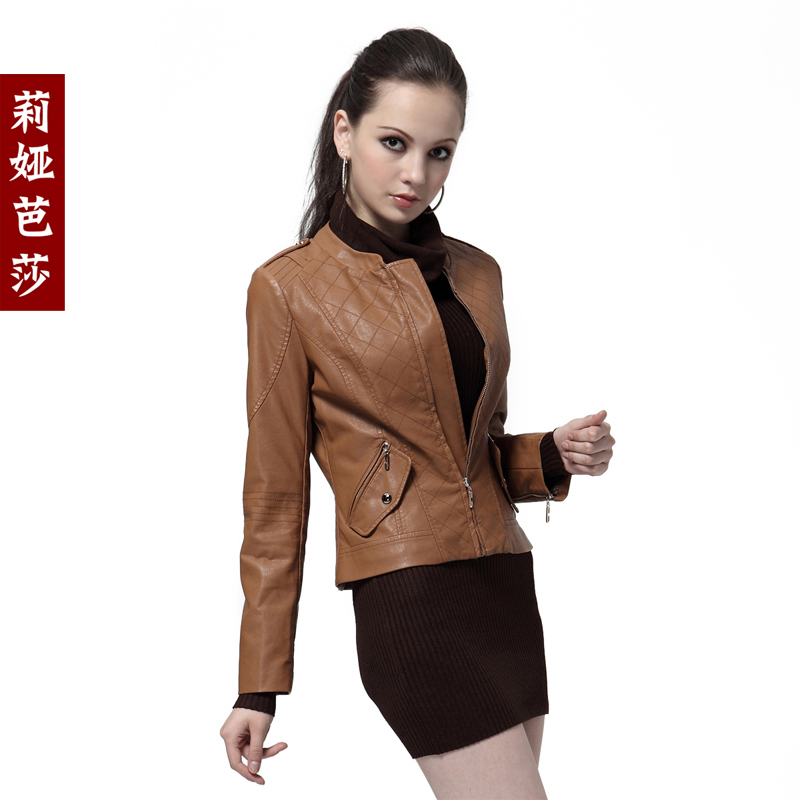 Fashion slim short design motorcycle leather clothing autumn outerwear water wash PU women's leather clothing lw8036