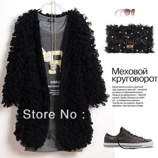 Fashion solid color plush little big loop pile long design all-match cardigan women sweater