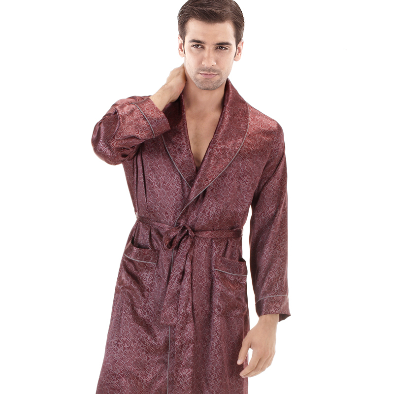 Fashion Spring and autumn new arrival faux silk long-sleeve sleepwear male lounge robe elegant noble robe m001