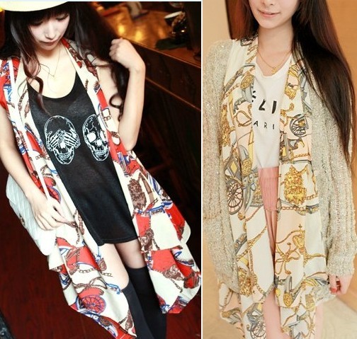 Fashion spring and summer 2012 women's chiffon irregular personality long design loose plus size vest cardigan cape