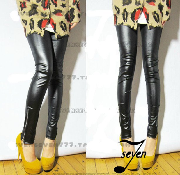 Fashion Spring&Autumn Black Leather Tregging Ladies' Leggings Shiny Pants Tights free shipping1519#