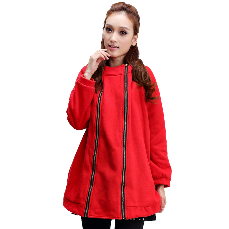 Fashion spring maternity outerwear solid color double zipper trench maternity clothing red sweatshirt a277