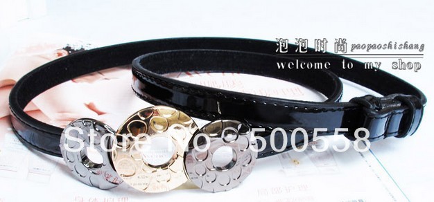 Fashion spring summer metal rings genuine leather women's belt ladies' all-match thin belt