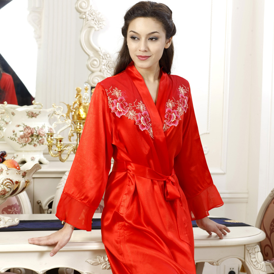 fashion standard lounge female lace silk nightgown mulberry silk robe twinset 210048