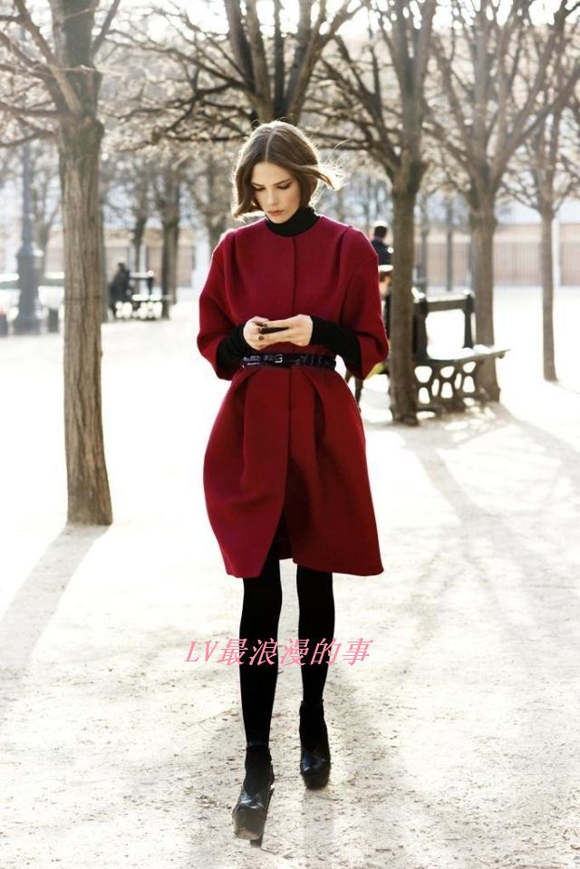 Fashion star royal wind woolen outerwear vintage slim trench dress