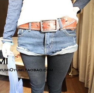 Fashion street single-shorts female hole distrressed loose denim shorts zipper 6334