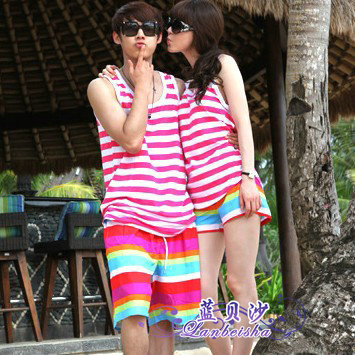 Fashion stripe lovers vest lovers beach pants stripe sweet