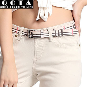 Fashion stripe women's thin belt genuine leather school wear strap fashion all-match belt