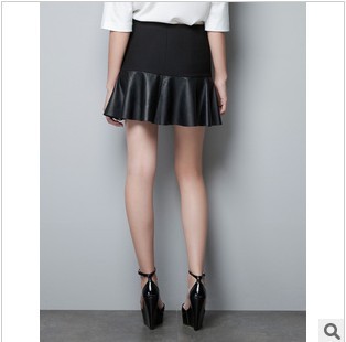 Fashion stromatolith pleated mini skirt leather skirt short skirt autumn and winter dress