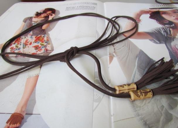 Fashion style !Nubuck leather lace-up ethnic style tassel thin belt A17976700526