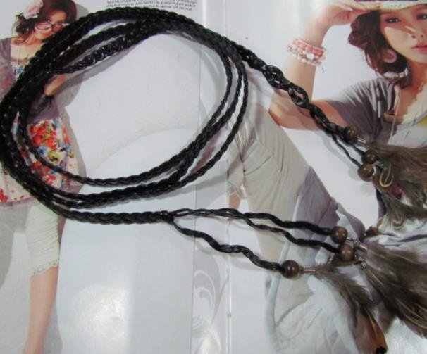 Fashion style!Pure PU artificial leather braid fer Wood Bead Tassel belt A13574722300