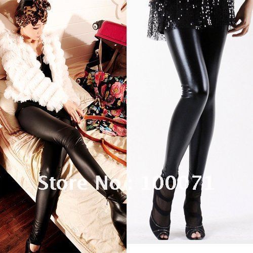 Fashion Style Tights Women Lady's Sexy Wet Look Shiny Faux Leather Leggings Pants Black  [9223|01|01]