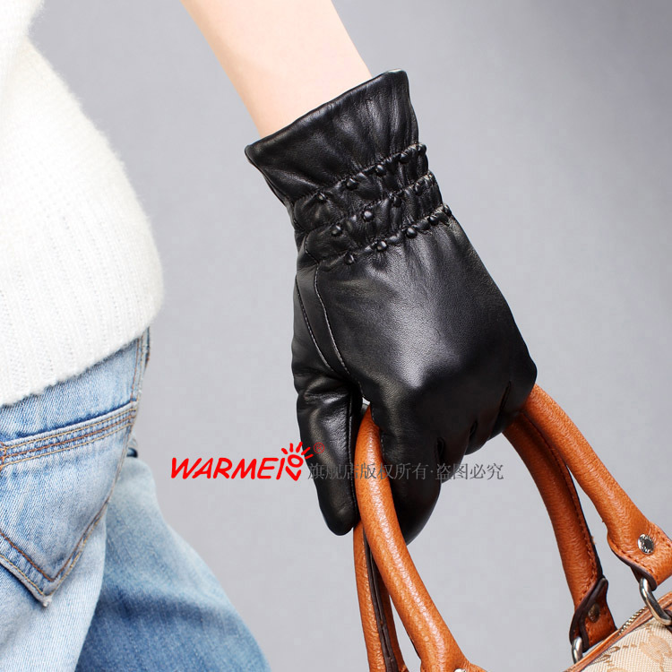 Fashion suede pleated women's genuine leather gloves l020nc