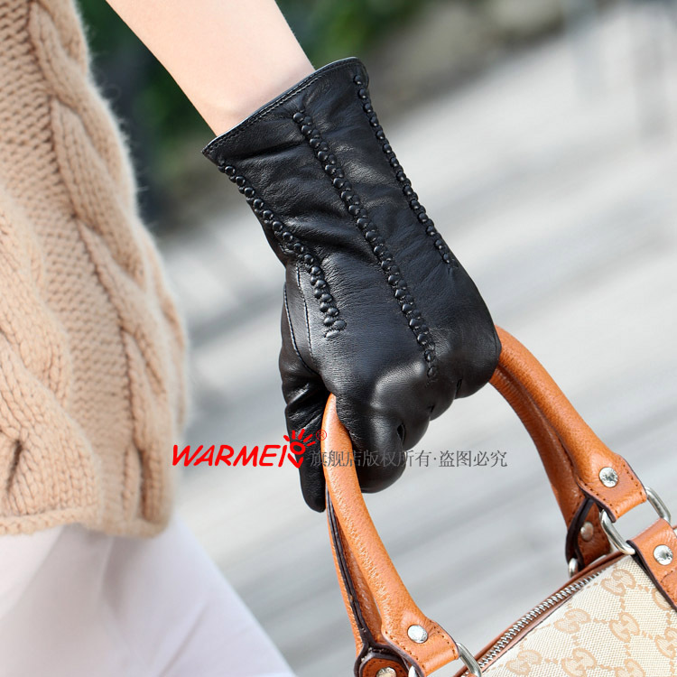 Fashion suede thermal women's genuine leather gloves l029nz