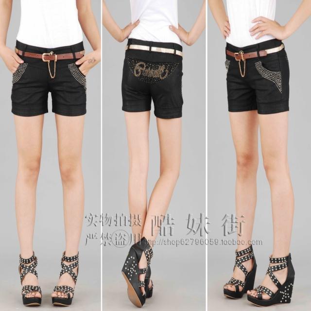 Fashion summer female rhinestones fashion rhinestone belt super shorts hot trousers all-match 2012 Black