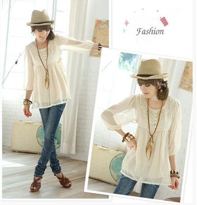 Fashion Summer Half Sleeve Lace Blouse Grace O-Neck Chiffon Average Size Purple Black Apricot Khaki 1PC