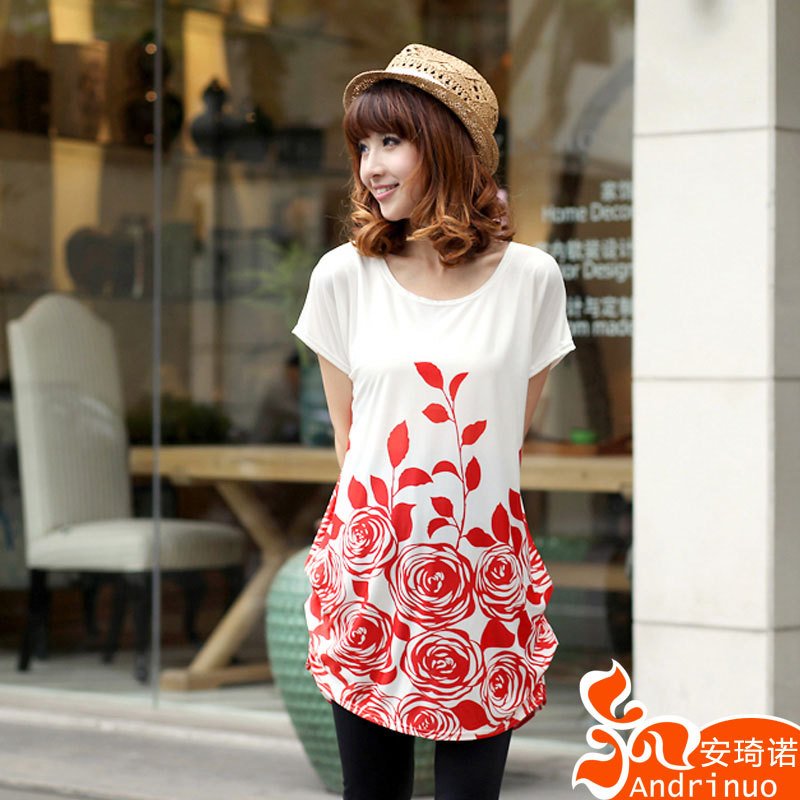 Fashion summer maternity clothing summer rose pleated long design t-shirt