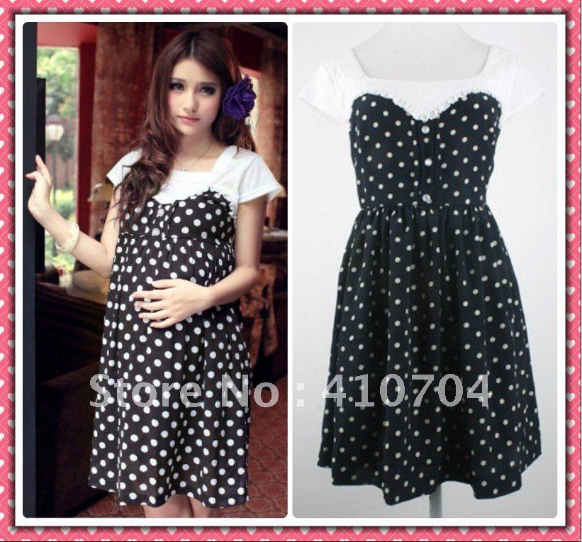 Fashion summer maternity clothing sweet dot one-piece dress for pregnant women black