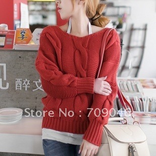 fashion sweater 2012 women's loose twisted solid color vintage bat sweater outerwear women's clothes women t-shirt 12111923