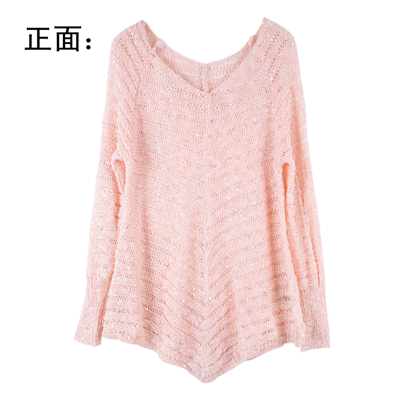 Fashion sweater long-sleeve plus size crochet loose cutout batwing sleeve paillette shirt Free Shipping