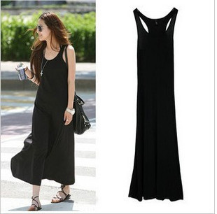 Fashion sweet summer ultra long spaghetti strap one-piece dress tank modal full