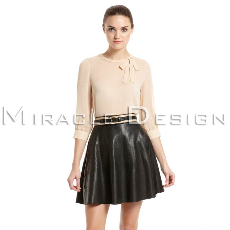 Fashion synchronous paragraph suede color block a expansion bottom sheds bust skirt leather skirt