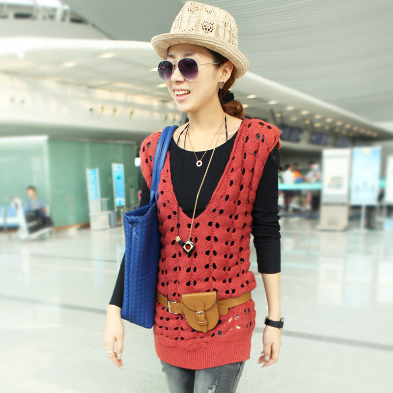 Fashion tc9015 autumn and winter new arrival women's sleeveless V-neck cutout twisted all-match sweater vest top