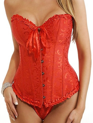 Fashion Top New Sexy Red Corset Bustier Lace Up Satin Corset Bustier Lingerie G-string Free Shipping M/L/XL/XXL/5XL