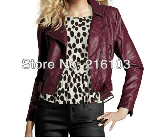 Fashion Turn-down Collar Long Sleeve Motorcycle Pu Coat Jacket NO.0047