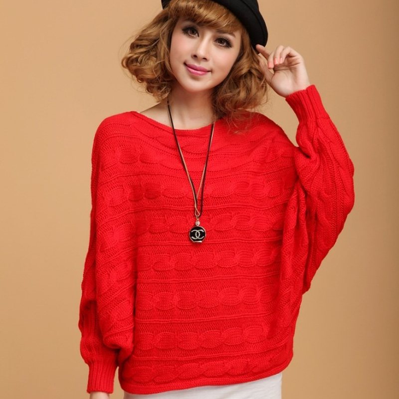 fashion twisted batwing sleeve loose red  thickening sweater pullovers