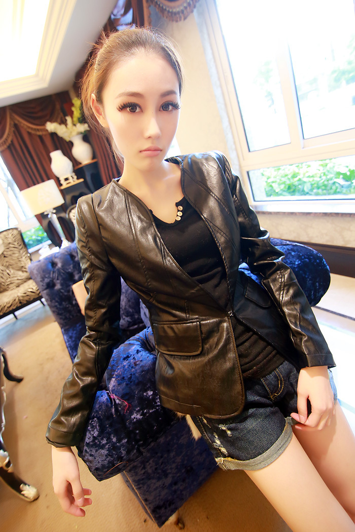 fashion u simple all-match water washed leather outerwear 2012 1522