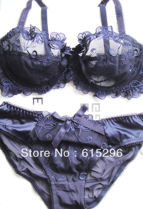 Fashion ultra-thin breathable royal lace embroidery transparent bra set