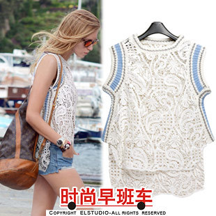 Fashion unique low-high crotch cutout sleeveless pullover knitted te1422