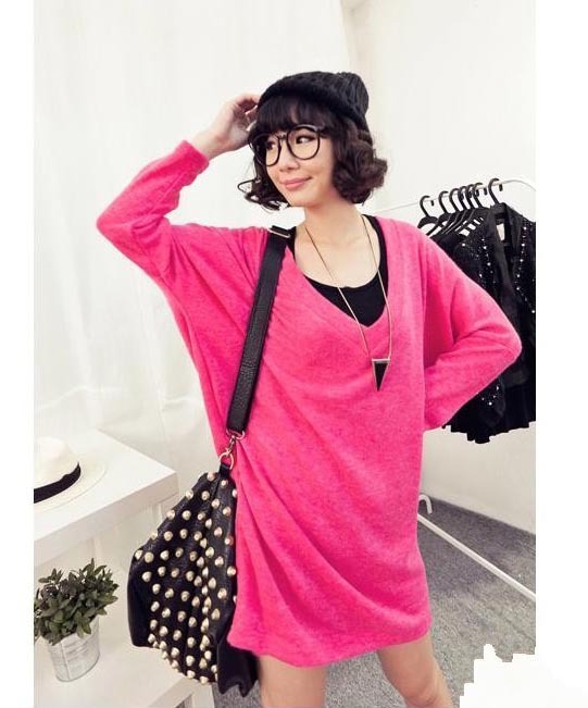 Fashion V-neck batwing sleeve loose T-shirt maternity wear plus size clothing rabbit plush sweater 204141 retail Free shipping