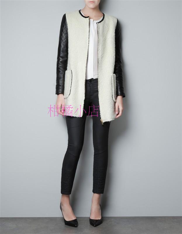 Fashion vintage 2012 zar leather cashmere patchwork fur overcoat trench fashion outerwear