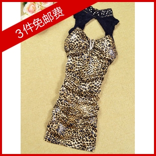 Fashion vintage 2013 cheongsam type turtleneck ladies elegant rhinestone cutout sexy slim faux leather one-piece dress