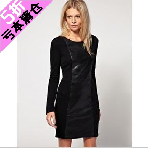 Fashion vintage asos 2013 patchwork women's leather skirt one-piece dress