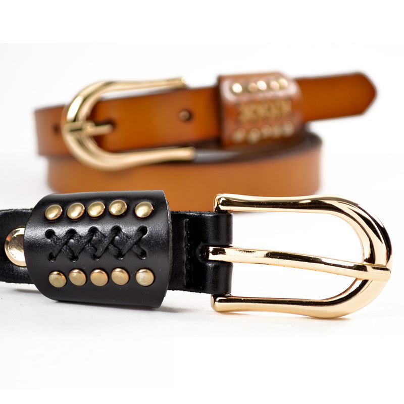 Fashion vintage belt female genuine leather strap genuine leather fashion rivet decoration women's thin belt n