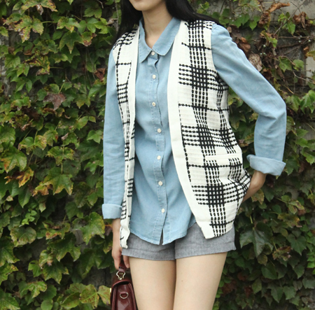 Fashion vintage check vest outerwear mushroom