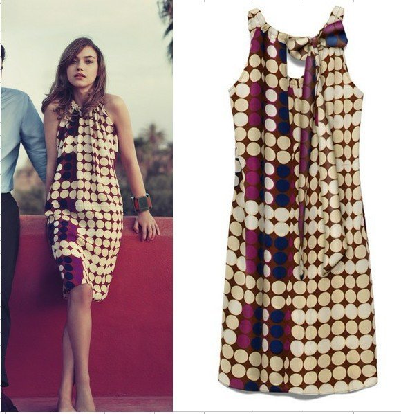 Fashion vintage dot print dress/retro contrast color dot dress/Free shipping/ RX003