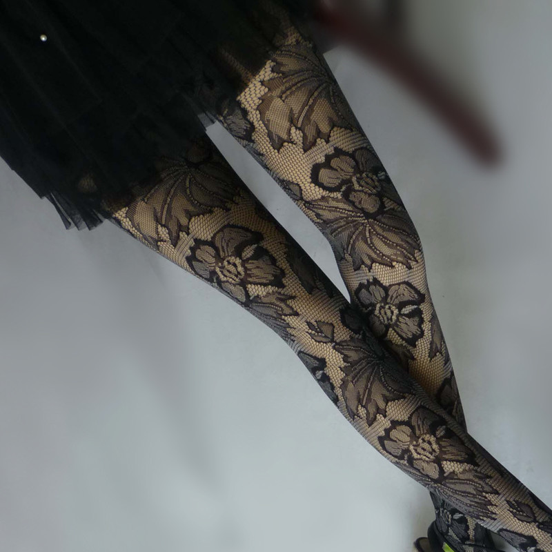 fashion vintage jacquard pantyhose sexy two-color flower   basic stockings high-elastic