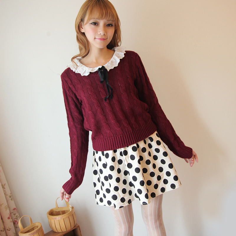 Fashion vintage maomaohome preppy style twist V-neck long-sleeve sweater