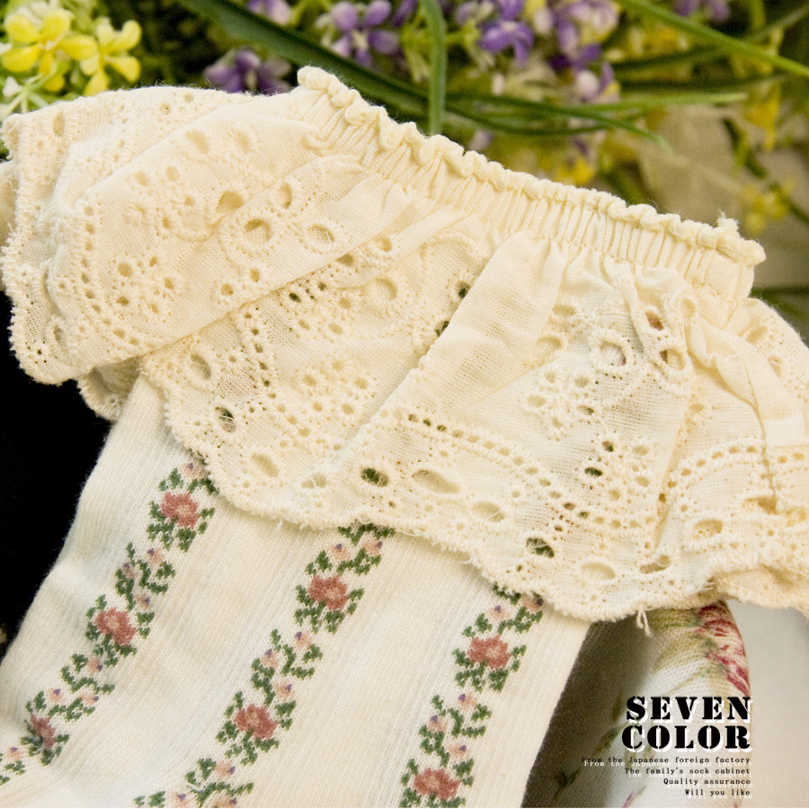 Fashion vintage small flower 100% cotton lace sock